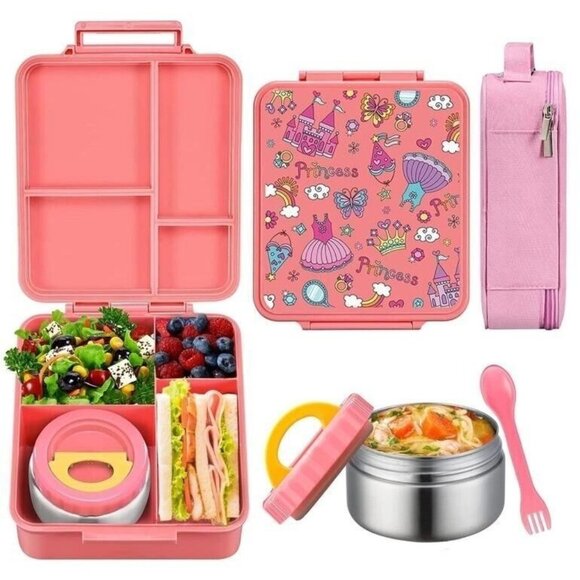 Bento Box Princess Themed Kids Insulated Lunch Bag Leak-Proof Set Maison Huis - Picture 2 of 15